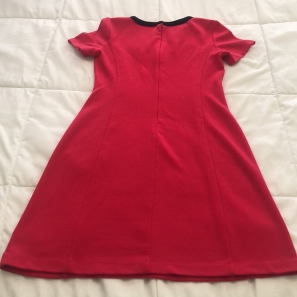 Talbots hot pink ribbed sheath dress with navy embroidered neckline size small - Picture 7 of 9